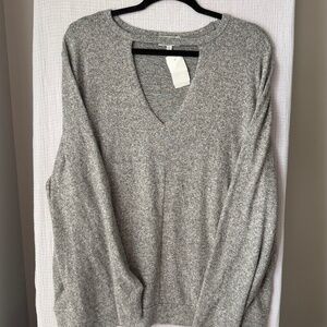 Lucky Brand Gray Heather V Neck Sweater with KeyHole Neckline Sz XXL NWT